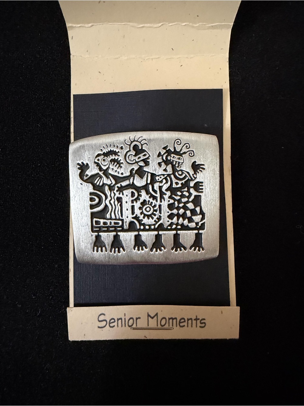 Alice Warder Seely Pewter Tribal Motif Brooch vintage stamped “Alice Seely 2000”